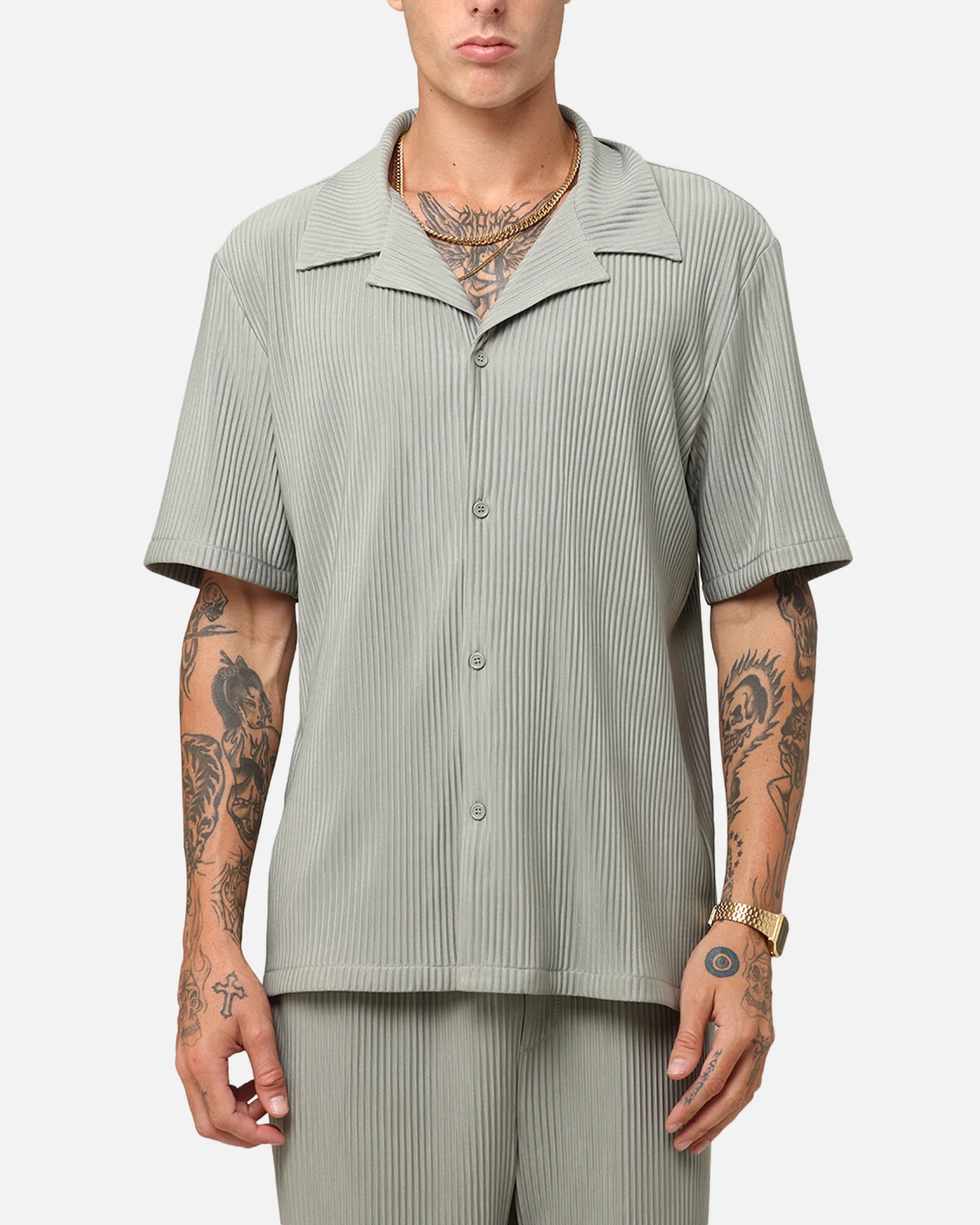 XXIII Pleated Button Up Shirt Olive
