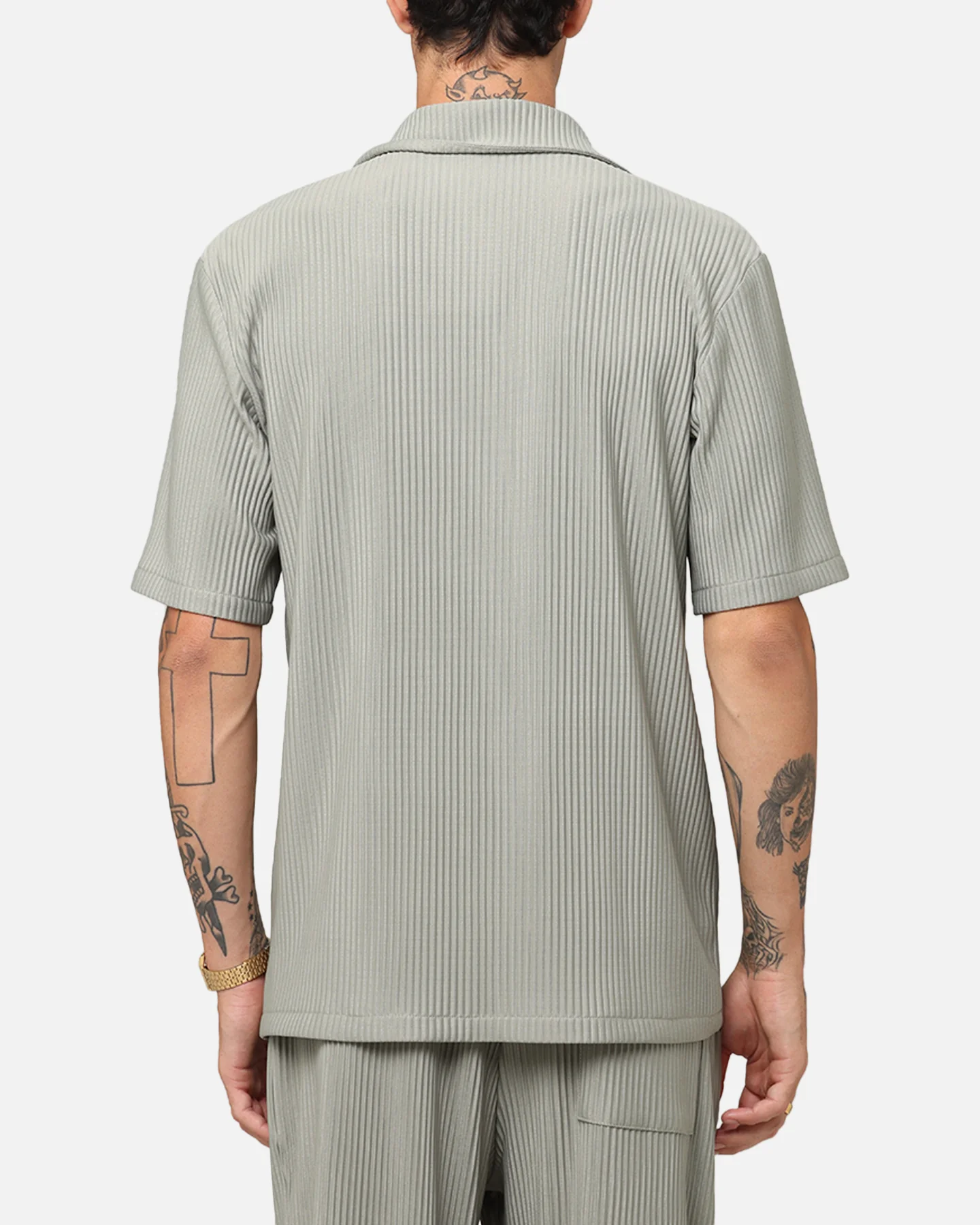 XXIII Pleated Button Up Shirt Olive - Image 3