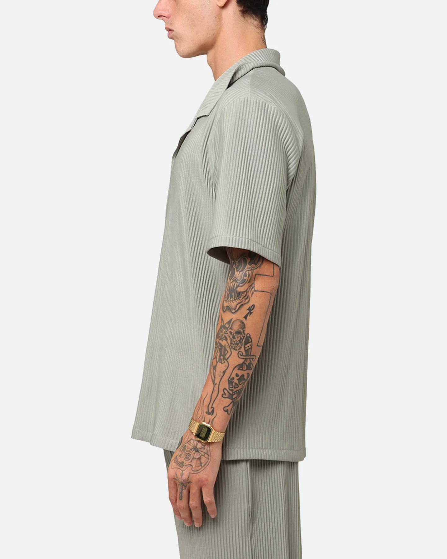 XXIII Pleated Button Up Shirt Olive - Image 5