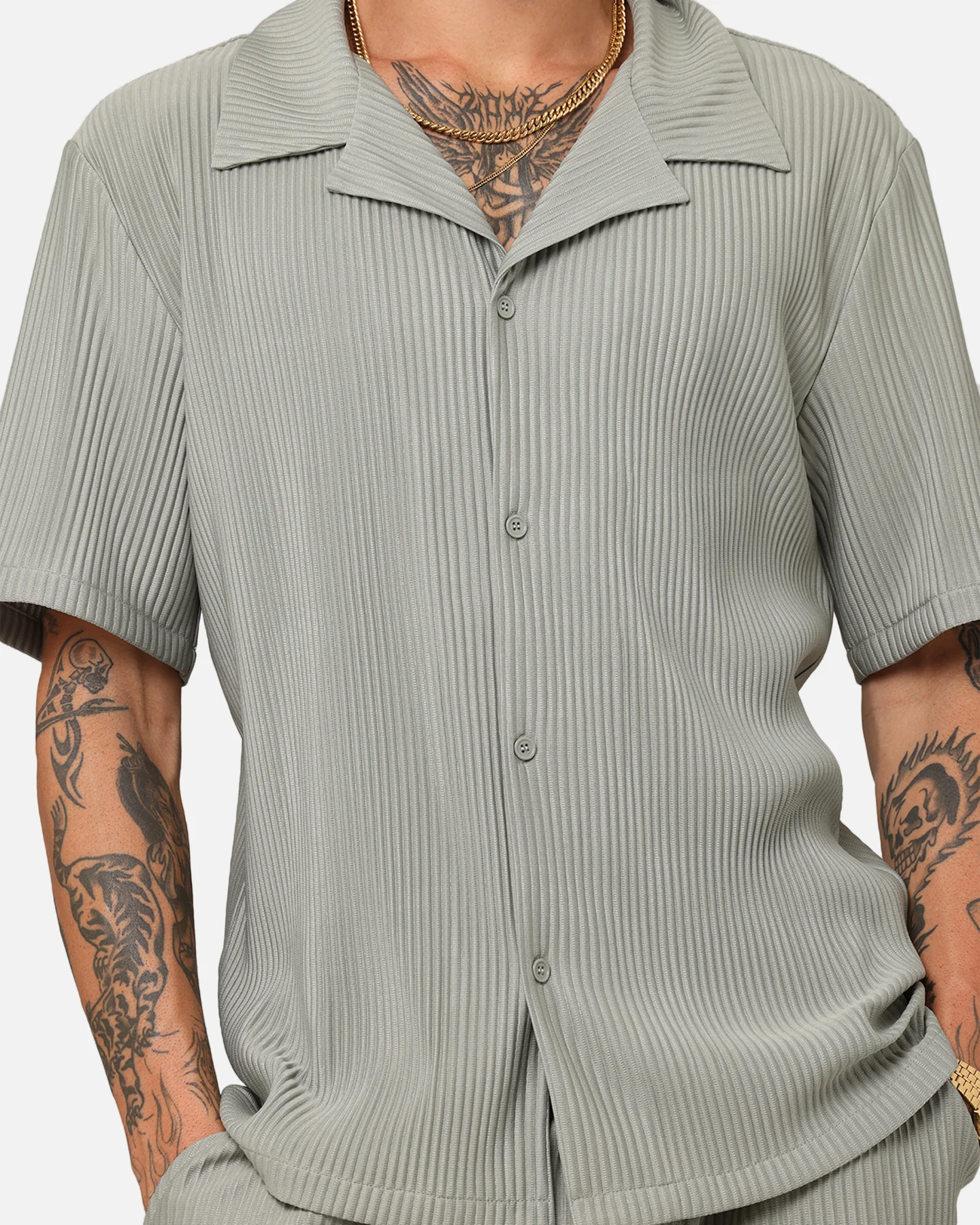 XXIII Pleated Button Up Shirt Olive - Image 6