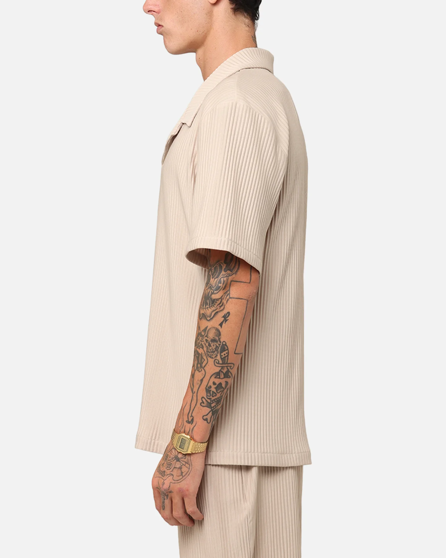 XXIII Pleated Button Up Shirt Tan - Image 5