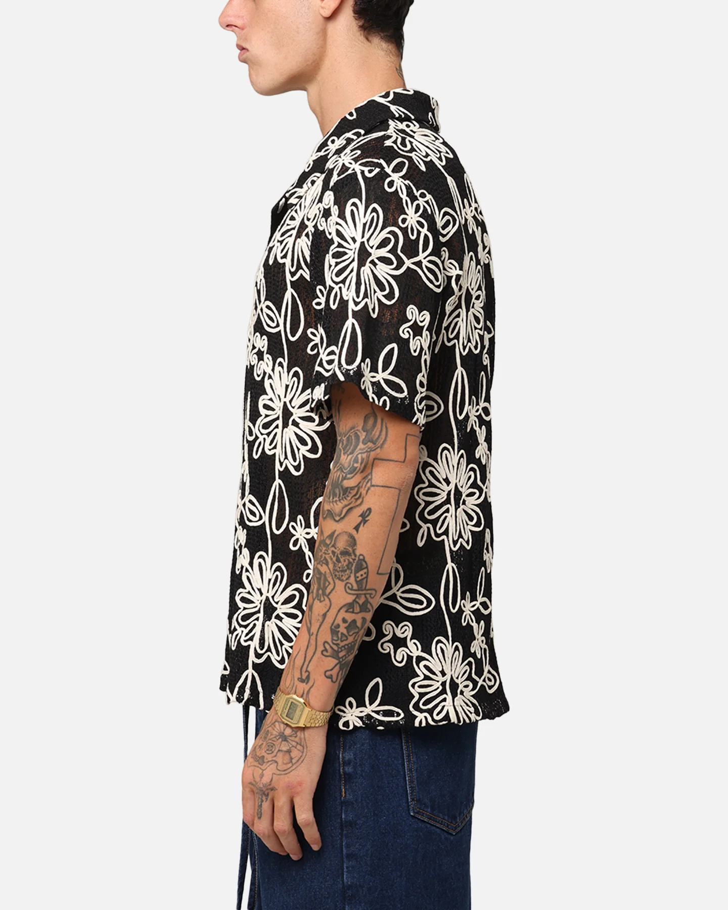 XXIII Resort Knit Button Up Shirt Black/Cream - Image 6