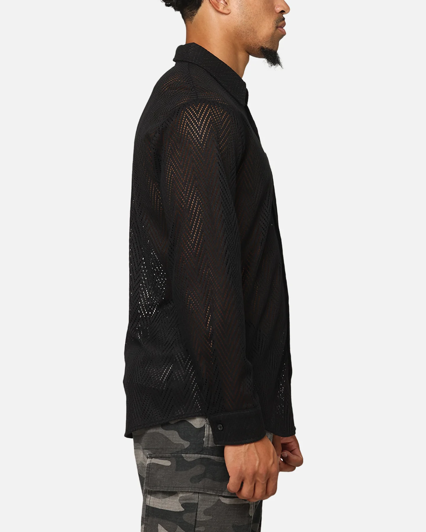XXIII Terrace Knit Long Sleeve Button Up Shirt Black - Image 4