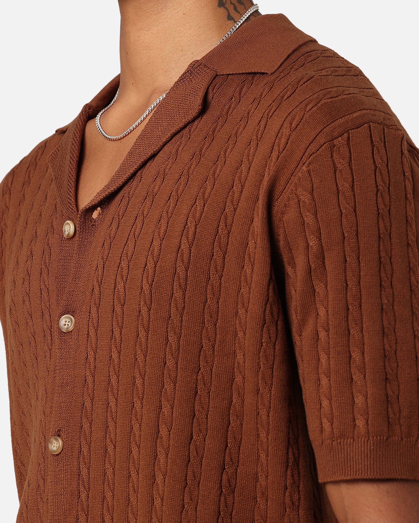 XXIII Terry Knit Button Up Shirt Brown - Image 6
