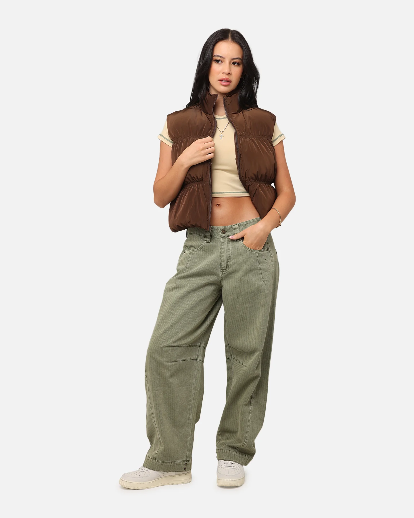 XXIII Women's Primal Oversized Puffer Vest Chocolate - Image 2