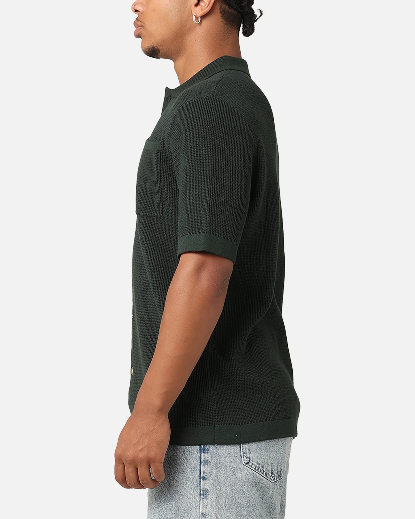 XXIII Zyair Knit Rib Button Up Shirt Dark Green - Image 5