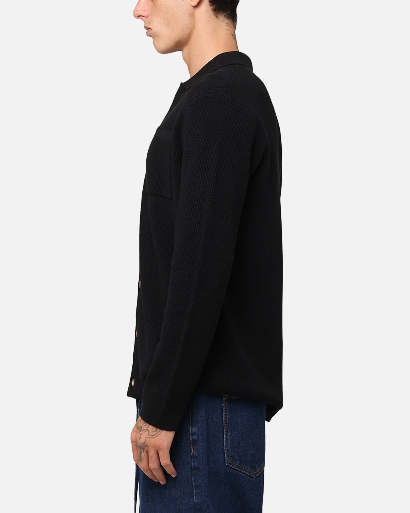 XXIII Zyair Knit Rib Long Sleeve Button Up Shirt Black - Image 5